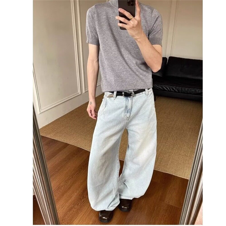 【有货】DBK3068-批50蓝色弯刀春夏新款宽松休闲垂感百搭喇叭长裤,男装牛仔裤,星座603-2