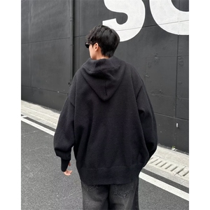 慵懒氛围感半开衫连帽毛衣男秋冬宽松休闲套头针织衫上衣M6041图片