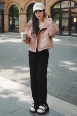 韩版PU皮小个子立领羽绒服短款白鸭绒外套2025年新款L207P200K299，女装羽绒服，2C220