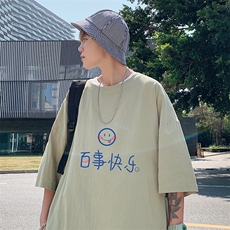 YT26183-P30亚麻短袖t恤男大码五分袖男宽松七分袖港风模特，男装T恤，电商A040
