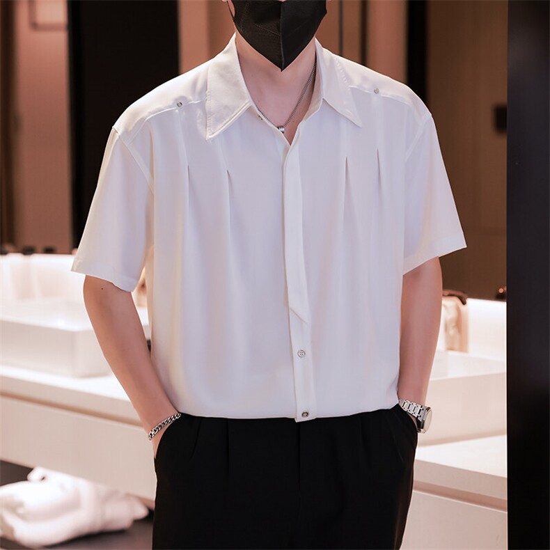 小伙立领纯色衬衫男休闲宽松风刺绣衬衣轻熟风A236-82573-P55图片