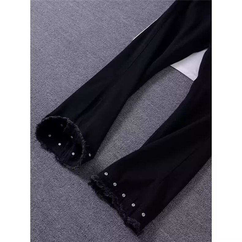 美式黑色微喇牛仔裤女cleanfit毛边铆钉显瘦休闲裤潮L84188-P43,男装牛仔裤,星座1008