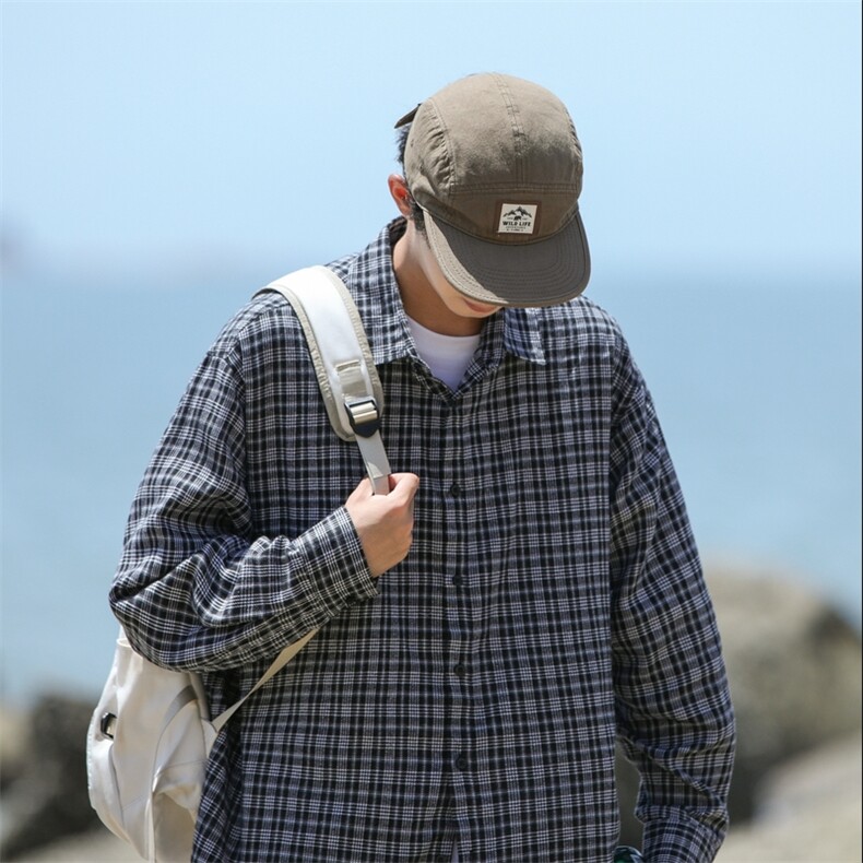 潮流格子衬衫男港风休闲长袖外套青少年男装2377P35,男装衬衫,星座1107-1