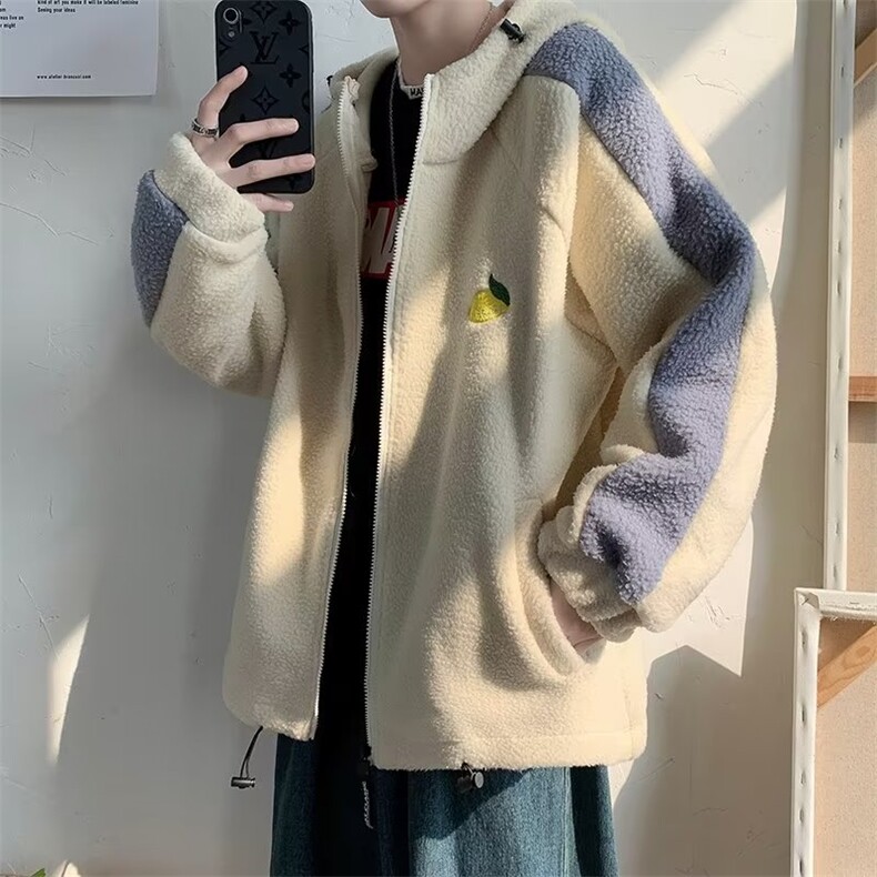 秋冬季衣外套刺绣袄男潮流百搭情侣羊羔绒连帽服W3478-P45,男装棉衣,星座512-3