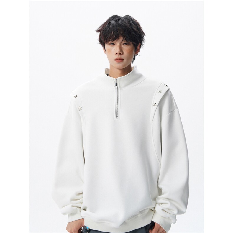 8XL-M星星铆钉半拉链卫衣大码重磅痞帅高街小众立领外套WY5109P58图片