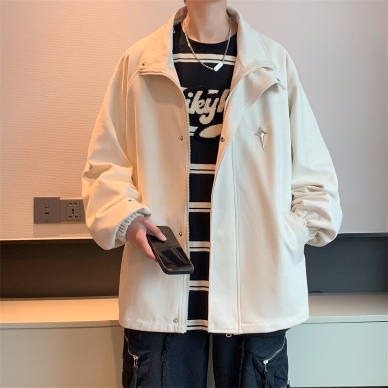 港风夹克衫潮男麂皮绒钢印高级感棒球冲锋服外套6006-P60控108,男装夹克,星座207