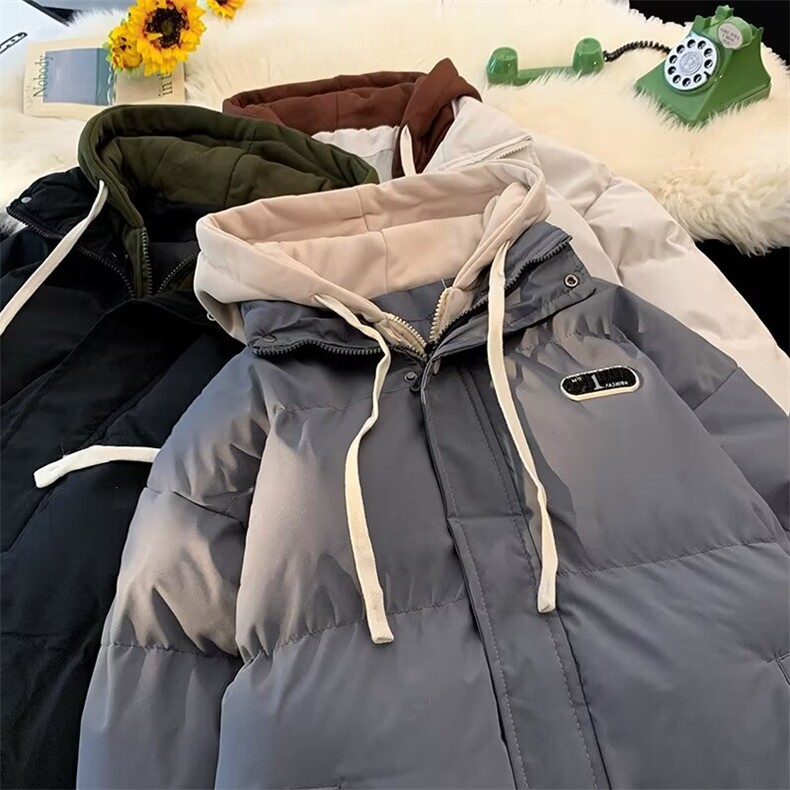 加绒加厚冬款男连帽棉衣假两件贴标棉袄休闲外套MA822P88,男装棉衣,星座1013-1