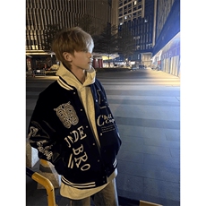 1506-1/GAA010/P64美式复古字母刺绣拼色棒球服1，女装职业装，星座1506A