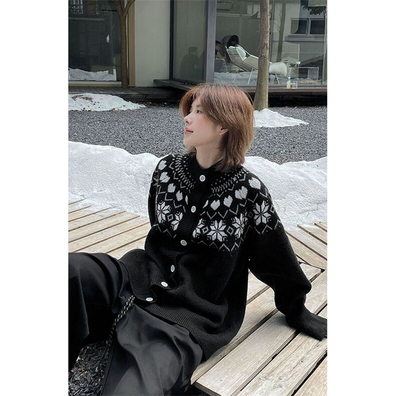 重磅秋冬装北极绒开衫毛衣美式复古休闲圣诞慵懒风提花针织衫外套，男装针织衫/毛衣，电商A486