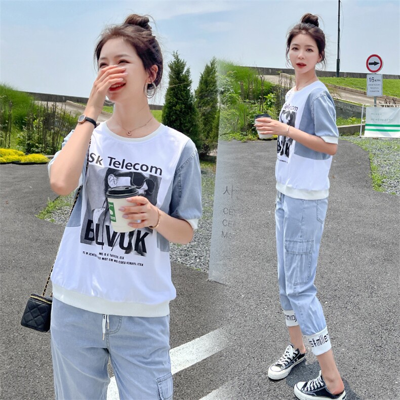 冰丝牛仔套装女2024夏季新款洋气减龄薄款遮肉显瘦休闲运动两件套图片