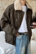 港风PU皮复古做旧面料可脱卸羊羔毛领夹克式棉衣男77933P138控198，男装夹克，星座227-7