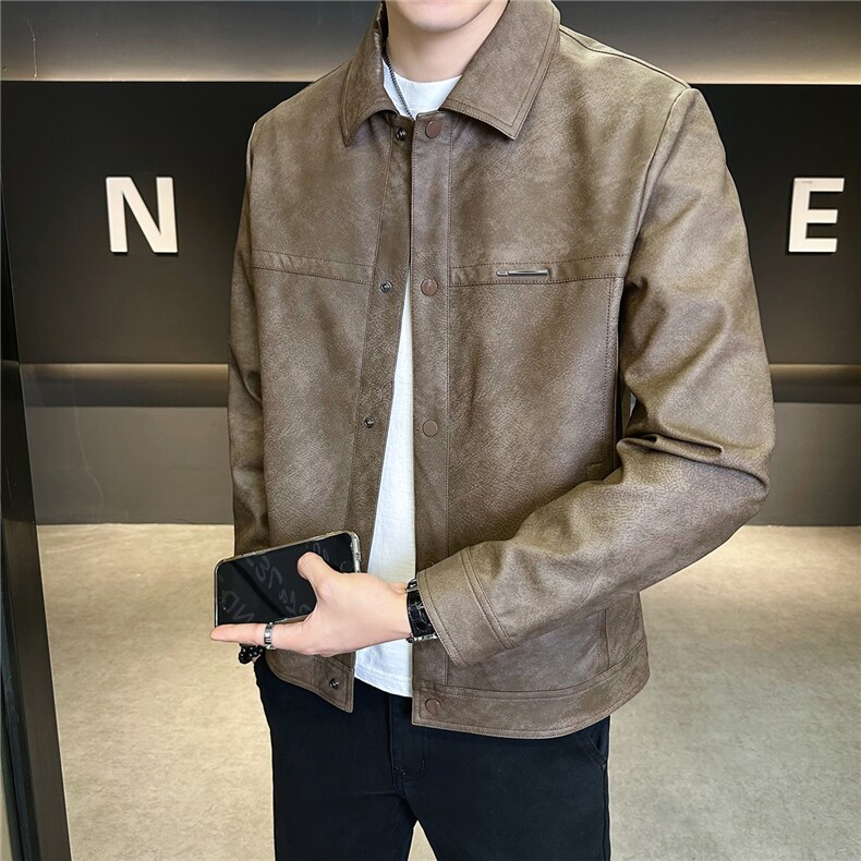 2025新款秋季皮衣外套男款翻领潮牌机车服皮夹克A313-PY839-P145,男装皮衣,电商A313