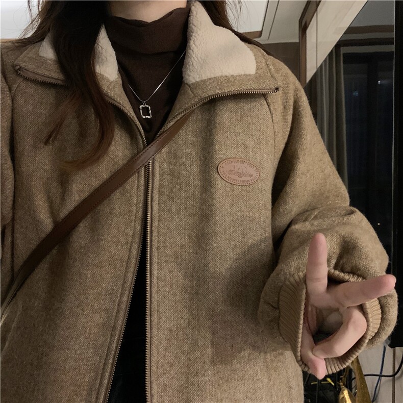 C868-P110毛毛翻领夹棉毛呢外套女冬2025新款宽松小个子夹克上衣,男装夹克,星座911-2(原星座613-2）