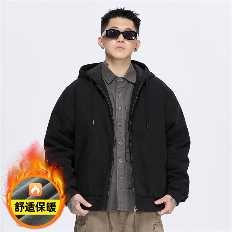 美式复古做旧加绒加厚外套宽松连帽夹克A436-978-P125168,男装夹克,电商A436