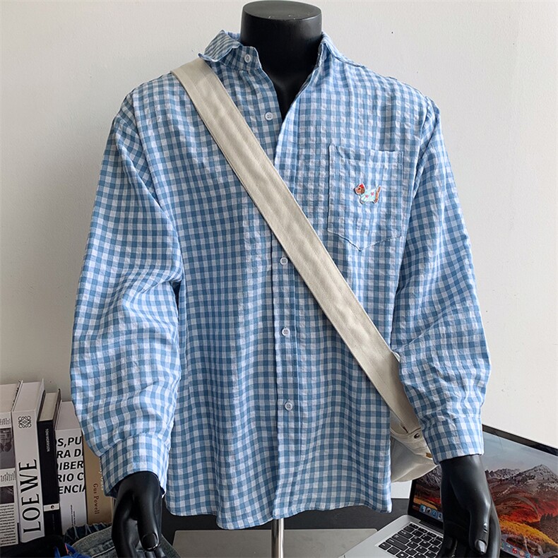 腊肠狗格子防晒衬衫男xh107-特p40,男装防晒衣,电商B367