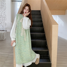 甜美小清新蝴蝶结针织背心连衣裙套装女2025秋新款减龄长裙两件套，女装套装/套裙，2C217