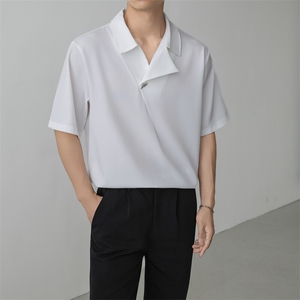 小伙立领纯色衬衫男休闲宽松风刺绣衬衣轻熟风A236-82578-P45图片