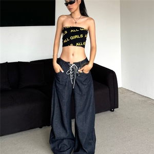 阔腿牛仔裤女2024小众新款美式复古高腰直筒宽松垂感拖地裤图片
