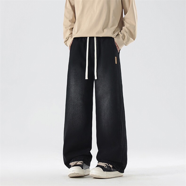 【现货】秋季新款美式复古工装拼接牛仔宽松直筒休闲裤阔805-P44，男装工装外套，星座1006