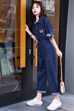 工装牛仔连体裤女2024年夏季新款减龄洋气收腰修身显瘦气质连衣裤，女装连体裤，E百度