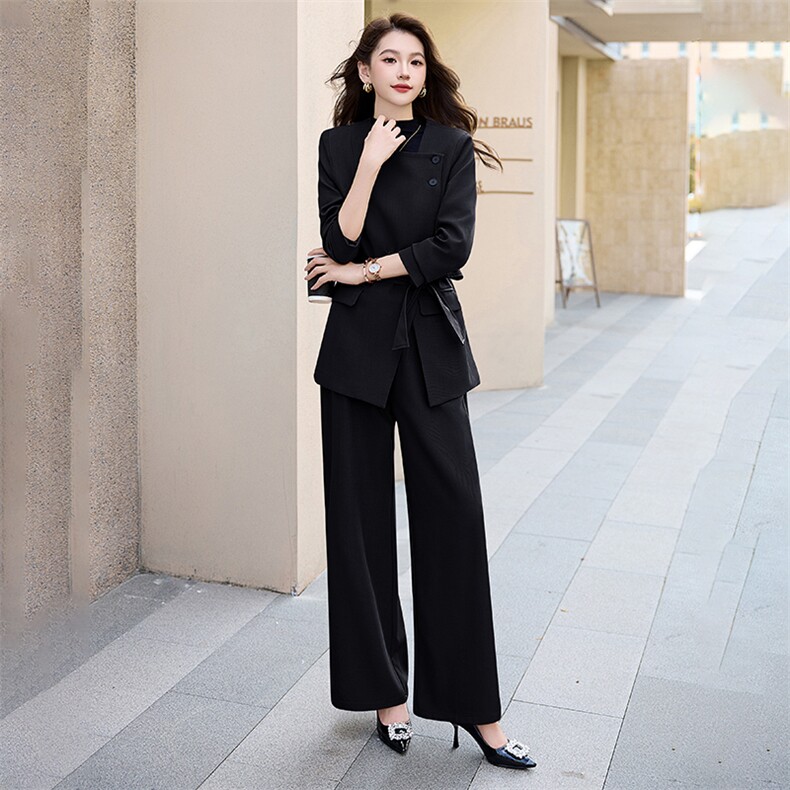 红职业套装女春秋新款时尚高端设计感方领西服阔腿裤两件套,女装套装/套裙,时尚俏佳人