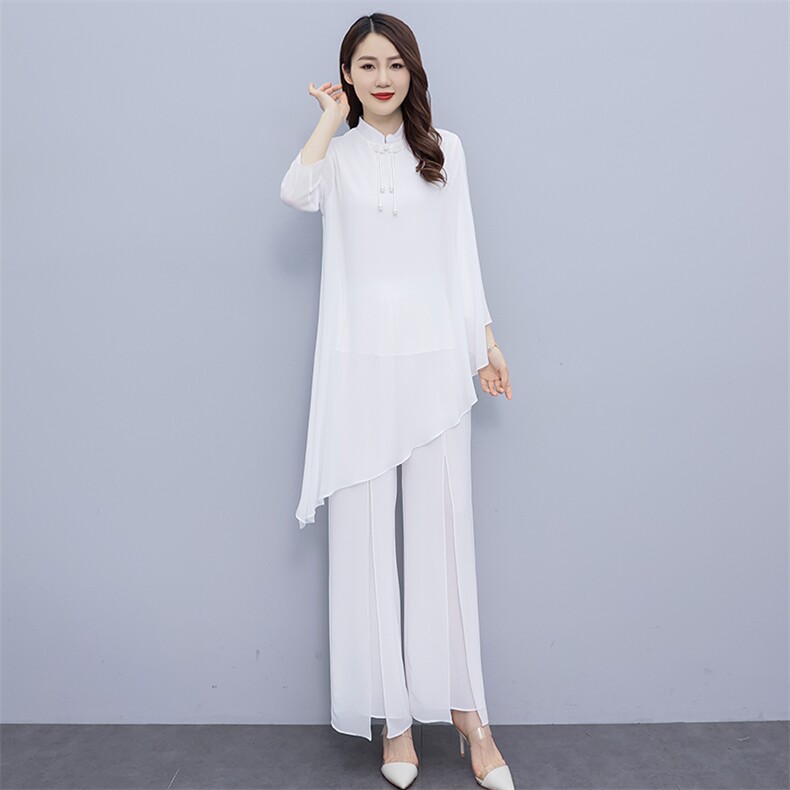 禅意女装白色改良文艺复古汉服夏唐装中国风禅修套装茶服女连衣裙,商品下架区,秀美人生