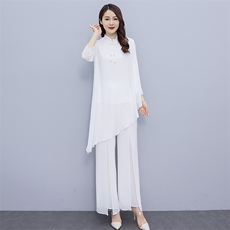 禅意女装白色改良文艺复古汉服夏唐装中国风禅修套装茶服女连衣裙，商品下架区，秀美人生