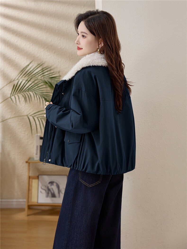毛绒娃娃领短款棉服女2025冬季新款加厚保暖外套洋气减龄宽松棉衣,女装棉衣/棉服,涵誉