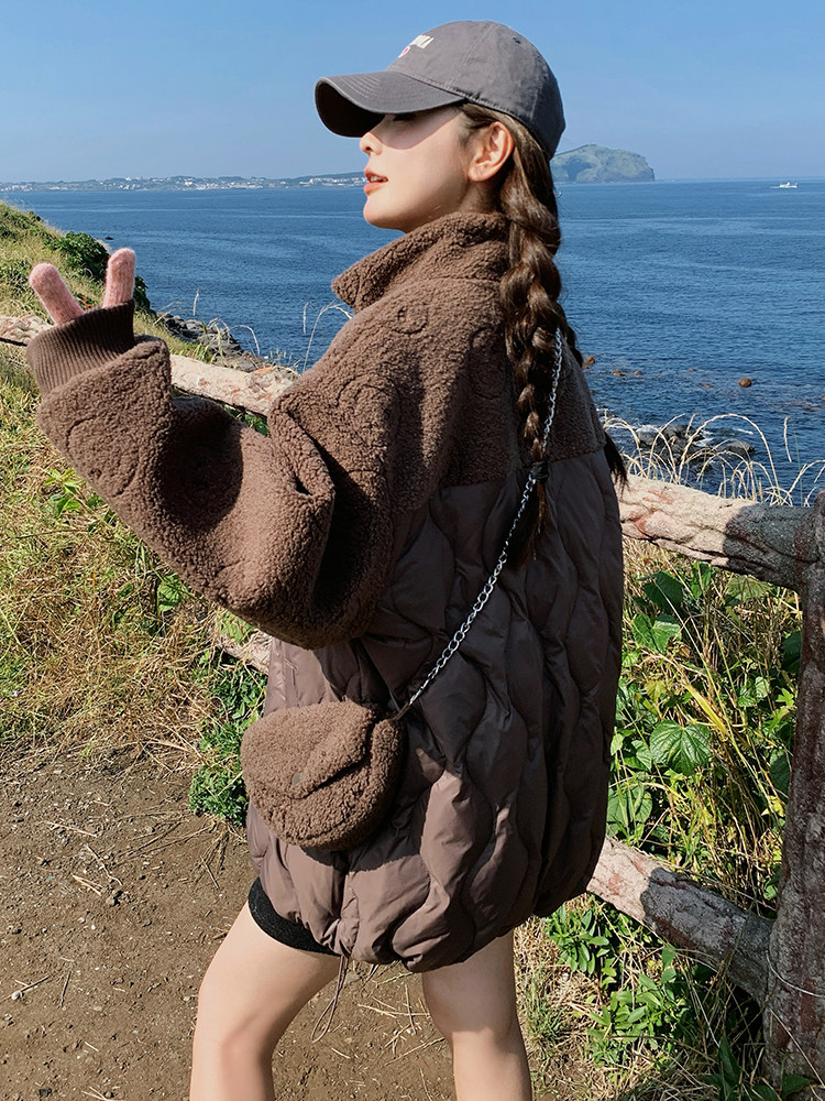 羽绒服女2025年冬季新款女装欧货羊羔毛拼接小个子加厚白鸭绒外套,女装羽绒服,慧尚依恋