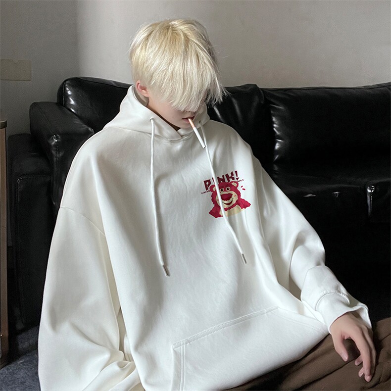 美式卫衣小熊印花连帽大码情侣款外套JK23452-特批35-控58,女装短外套,星座605(原A050)