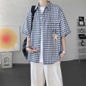 （带配件）CS1151-特批40控78 夏季新款男女格子短袖大码男衬衫图片