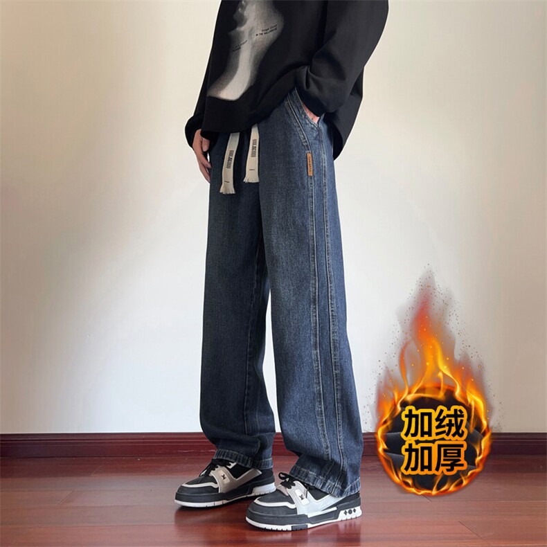 春秋季新款复古牛仔裤男美式潮牌宽松大码阔腿直筒裤潮流休闲长裤图片