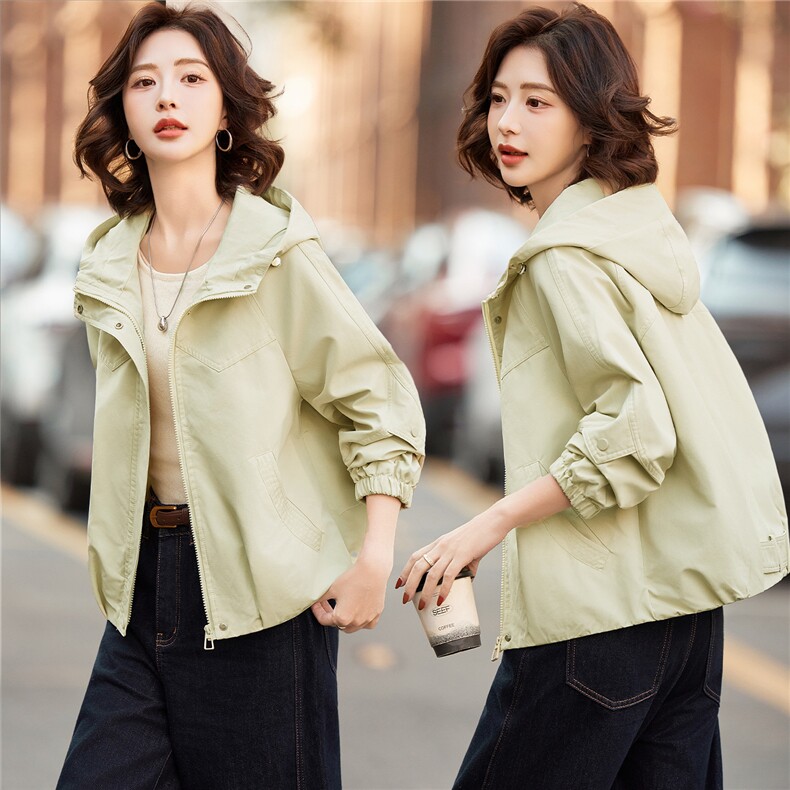 小个子短外套女2026年春季女士短款夹克休闲风连帽女，女装短外套，悦祺