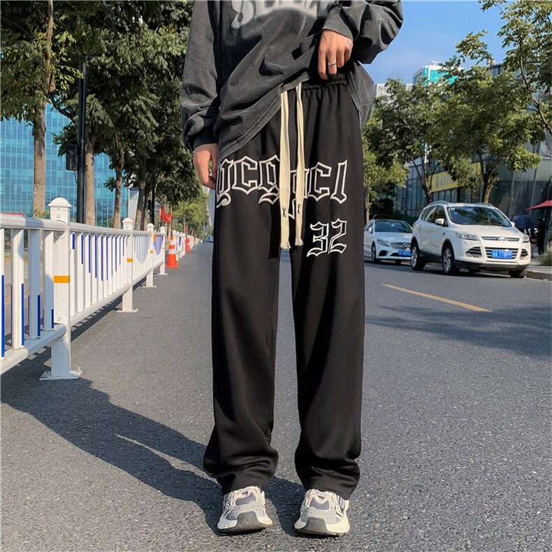 休闲裤男字母高街帅气2023秋冬新款ins宽松百搭短裙长裤K2484-P33,男装休闲裤,星座412