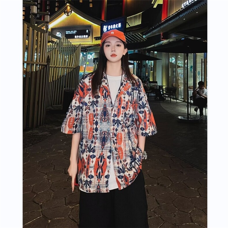 夏季衬衫男女短袖印花蝴蝶百搭宽松2024新款ins帅气外套CY853-P29,男装衬衫,星座412-3