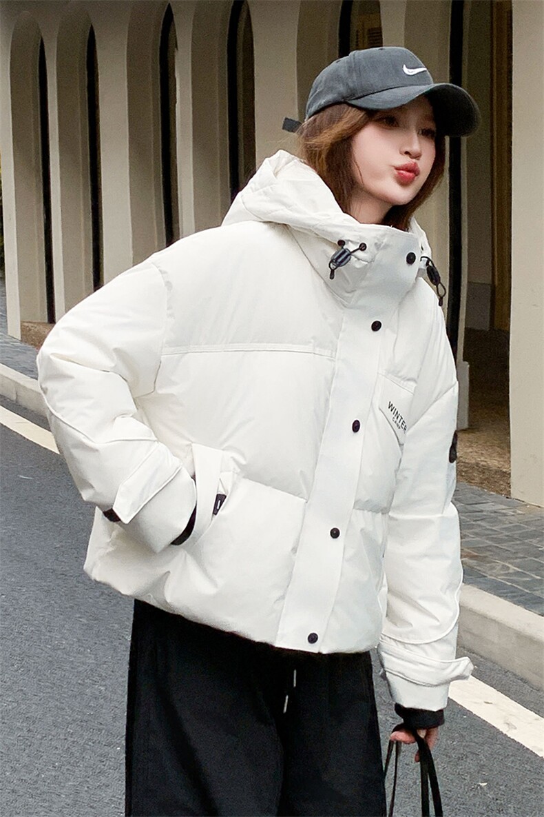 现货2025冬装新款加厚保暖白鸭绒短款连帽羽绒服女,女装羽绒服,苗苗