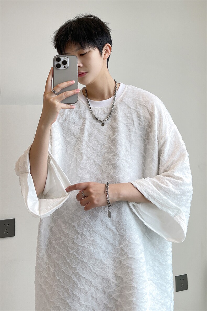 夏季短袖冰丝皱感透气T恤男潮垂感宽松半袖上衣A071-5523-P35,男装T恤,电商A071