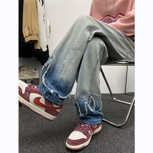 欧美渐变毛边高街牛仔裤男女情侣潮牌设计感小众炸街裤RK1398-P49图片