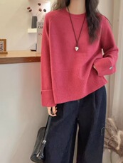 秋冬宽松慵懒风100%纯羊毛衫女圆领纽扣加厚针织毛衣宽松羊绒打底，女装羊毛衫，千御纺羊绒