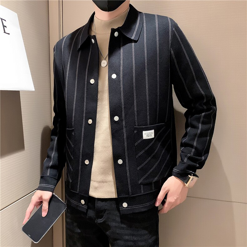 冬季早条纹针织毛衣开衫夹克外套高端休闲时尚开衫8602P145控195,男装针织衫/毛衣,星座1116A-2（原606A-1）