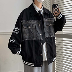 牛仔拼接刺绣棒球服春秋季新款情侣vintage外套夹克男W5581-P62，男装夹克，星座512-2