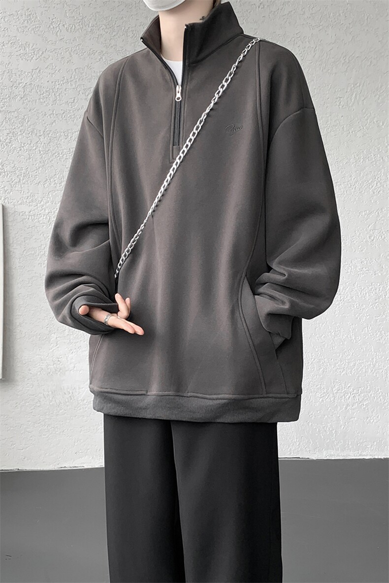 8XL-M重磅软糯美式半拉链立领卫衣男秋宽松大码复古POLO衫WY32P58,男装Polo衫,电商D206-1