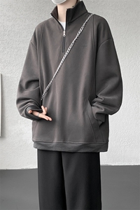8XL-M重磅软糯美式半拉链立领卫衣男秋宽松大码复古POLO衫WY32P58图片