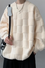 8XL-M特大码美式街头设计感毛巾绣格子毛衣男女情侣MY1204P50控68，男装针织衫/毛衣，电商D206-1