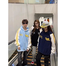 5287-P56纯棉华棉复合刺绣撞色三杠宽松连帽卫衣薄款/加绒，女装卫衣/绒衫，星座617A-2