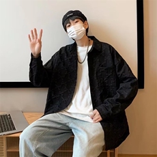 衬衫男韩版潮流暗纹痞帅2023春秋新款ins宽松百搭外套W4515-P39，男装衬衫，星座412