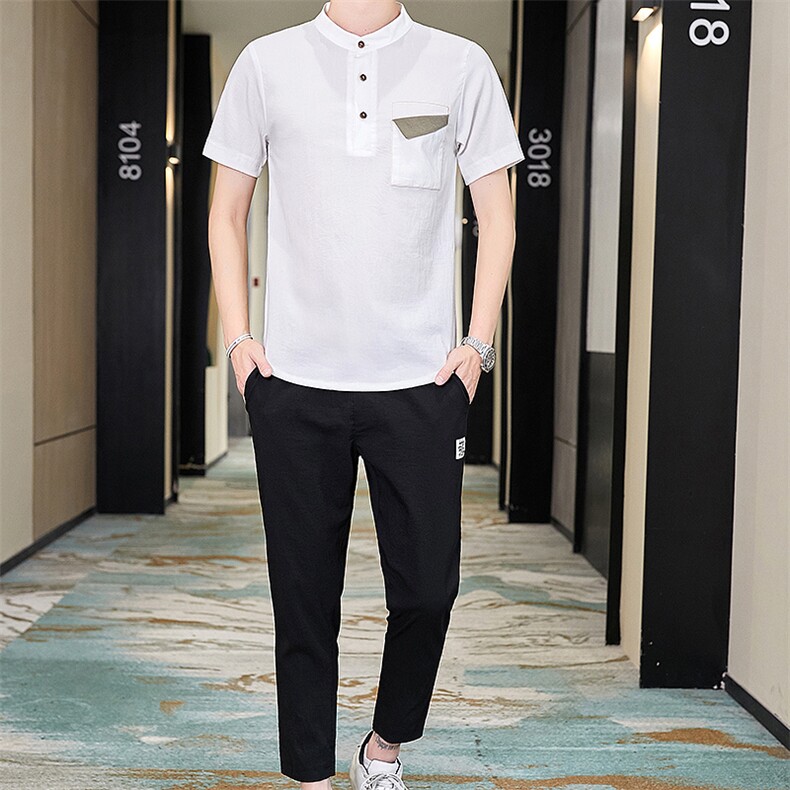 夏季休闲运动套装男士潮牌潮流短袖t恤冰丝衣服一套帅气TZ65-P45图片