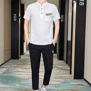 夏季休闲运动套装男士潮牌潮流短袖t恤冰丝衣服一套帅气TZ65-P45图片