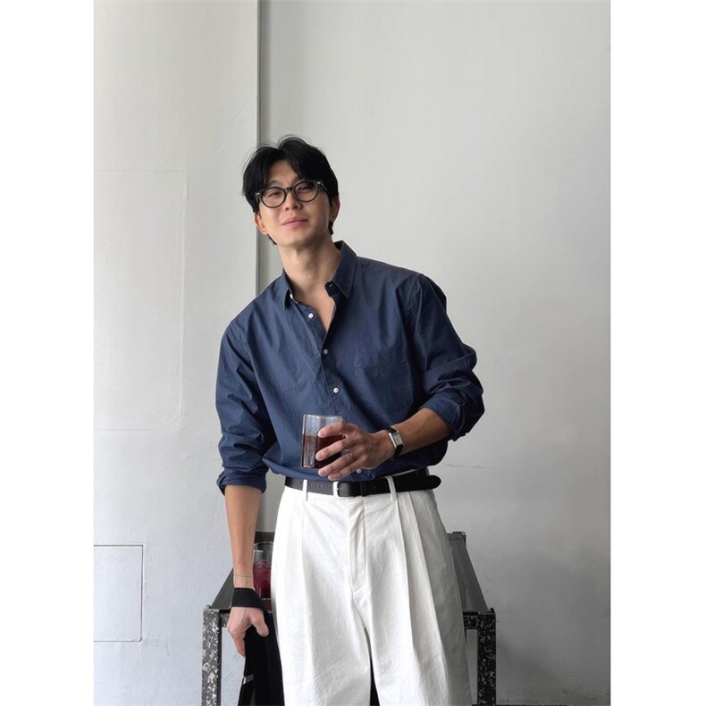 美式vintage棉麻衬衫男高端宽松防晒长袖上衣褶皱肌理感工装衬衣图片
