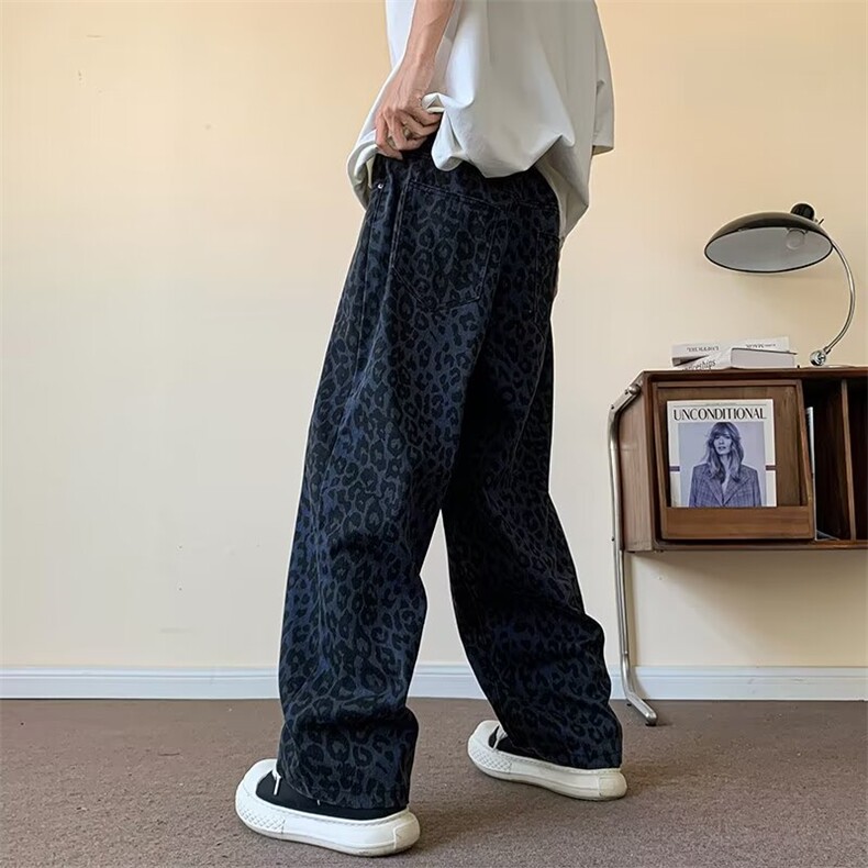 暗花豹纹复古牛仔裤男款夏季直筒豹纹设计感高街裤子K6178，男装牛仔裤，星座1116A-1（原606A）